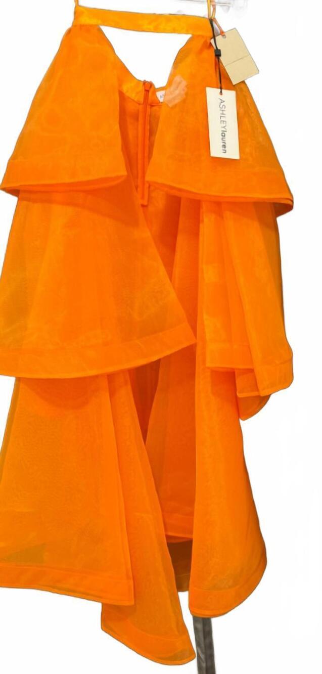 NEW ASHLEYLAUREN girl's tiered organza overskirt in neon orange